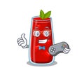 Mascot design style of bloody mary cocktail gamer playing with controller