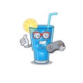 Mascot design style of blue lagoon cocktail gamer playing with controller