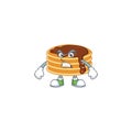 Mascot design style of chocolate cream pancake with angry face