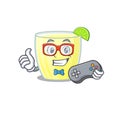 Mascot design style of daiquiri cocktail gamer playing with controller