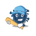 Mascot design style of decacovirus with baseball stick