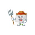 Mascot design style of Farmer first aid kit with hat and pitchfork