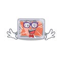 Mascot design style of geek frozen salmon with glasses