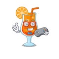 Mascot design style of mai tai cocktail gamer playing with controller