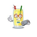 Mascot design style of pina colada cocktail gamer playing with controller