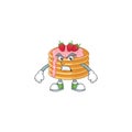 Mascot design style of strawberry cream pancake with angry face