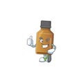 Mascot design style of syrup cure bottle showing Thumbs up finger