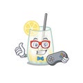 Mascot design style of tom collins cocktail gamer playing with controller