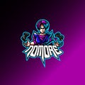 Mascot esport character logo gaming blue purple jacket costume ninja modern with joystick. Logo gaming for team squad