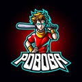 Mascot esport fighter character logo gaming red costume with baseball bat. Logo gaming for team squad Royalty Free Stock Photo