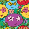 Mascot eye on flower many seamless pattern Royalty Free Stock Photo