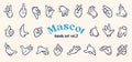 Mascot hand collection volume two. Vector set of twenty two different vintage elements. Cartoon hands of old 1920 to