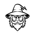 Black Wizard Sorcerer or Magician Head Mascot Black and White