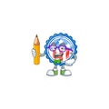 A mascot icon of Student circle badges USA with star character holding pencil Royalty Free Stock Photo