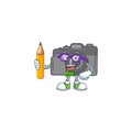 A mascot icon of Student digital camera character holding pencil