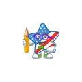 A mascot icon of Student USA star character holding pencil Royalty Free Stock Photo