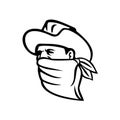 Cowboy Bandit or Outlaw Wearing Face Mask Looking Side Mascot Black and White Royalty Free Stock Photo