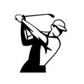 Golfer Swinging Golf Club Front View Mascot Retro Black and White