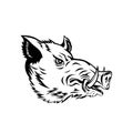 Wild Boar Common Wild Pig or Wild Swine Head Side Mascot Black and White