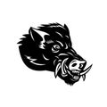 Angry Wild Boar or Common Wild Pig Head Side Mascot Woodcut Black and White