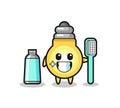 Mascot Illustration of light bulb with a toothbrush