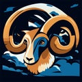 Mascot illustration of a ram head with a big horn. Generative AI Royalty Free Stock Photo