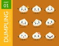 Mascot images of the Cute Dumpling. First set. Vector Illustration