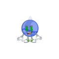 Mascot money eye in the cartoon blue christmas ball Royalty Free Stock Photo