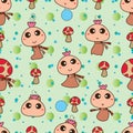 Mascot mushroom cute happy seamless pattern