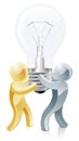 Mascot people holding light bulb