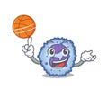 A mascot picture of basophil cell cartoon character playing basketball