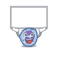 A mascot picture of basophil cell raised up board