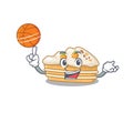 A mascot picture of carrot cake cartoon character playing basketball