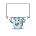A mascot picture of computer mouse raised up board