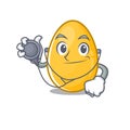 A mascot picture of golden egg cartoon as a Doctor with tools