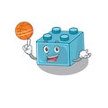 A mascot picture of lego brick toys cartoon character playing basketball