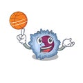 A mascot picture of monocyte cell cartoon character playing basketball