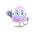 A mascot picture of rainbow cotton candy cartoon as a Doctor with tools