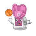 A mascot picture of steam inhaler cartoon character playing basketball