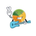 A mascot of pie chart performance with guitar Royalty Free Stock Photo