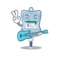 A mascot of saline bag performance with guitar