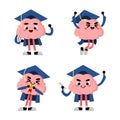 mascot set of cute brain illustration. graduate cute brain illustration. student funny mascot vector