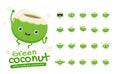 Mascot Set of the Green Coconut. Twenty Mascot poses. Isolated Vector Illustration Royalty Free Stock Photo