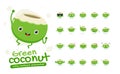 Mascot Set of the Green Coconut. Twenty Mascot poses. Isolated Vector Illustration