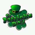 Vector illustration of The mascot of St. Patrick with clover leaf background, font style and texture Royalty Free Stock Photo