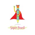 Mascot super hero cheerful pencil