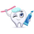 Mascot Tooth Brushing itself Royalty Free Stock Photo