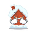 Mascot winter house a cartoon isolated crying