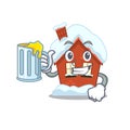 Mascot winter house a cartoon isolated holding juice