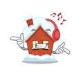 Mascot winter house a cartoon isolated listening music